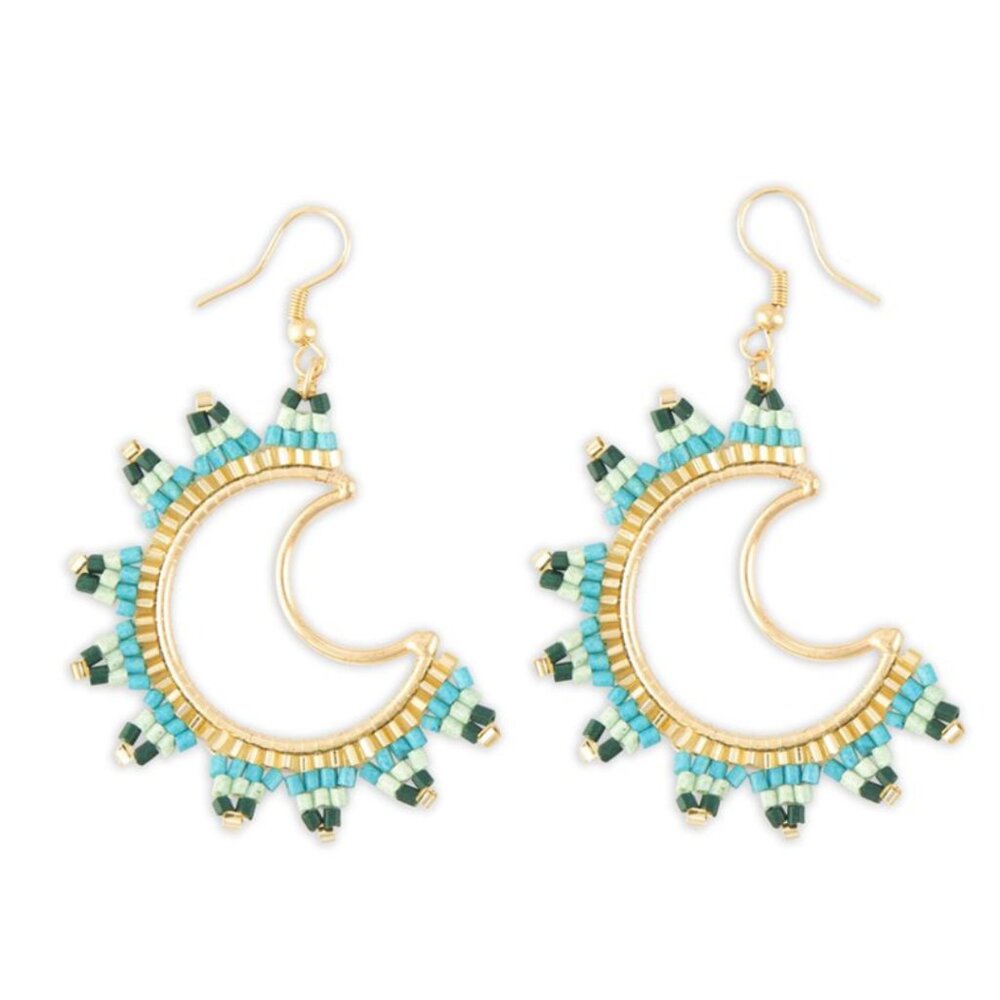 MYRA BAG Moonface Beaded Western Statement Earrings NWT